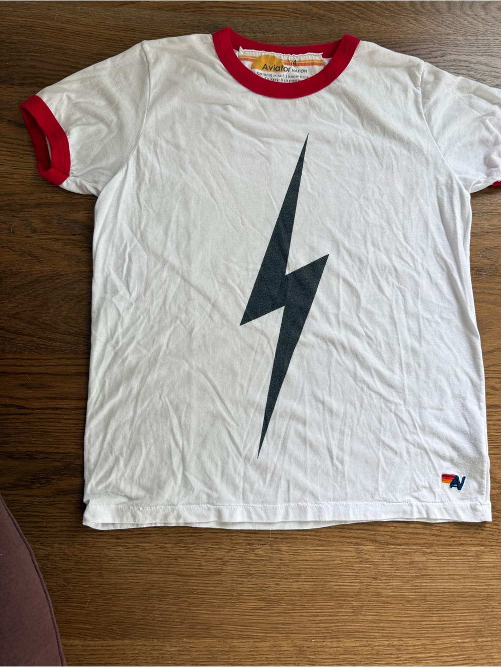 Aviator Nation White Kids Tee with Red Ringer Trim & Black Lightning Bolt